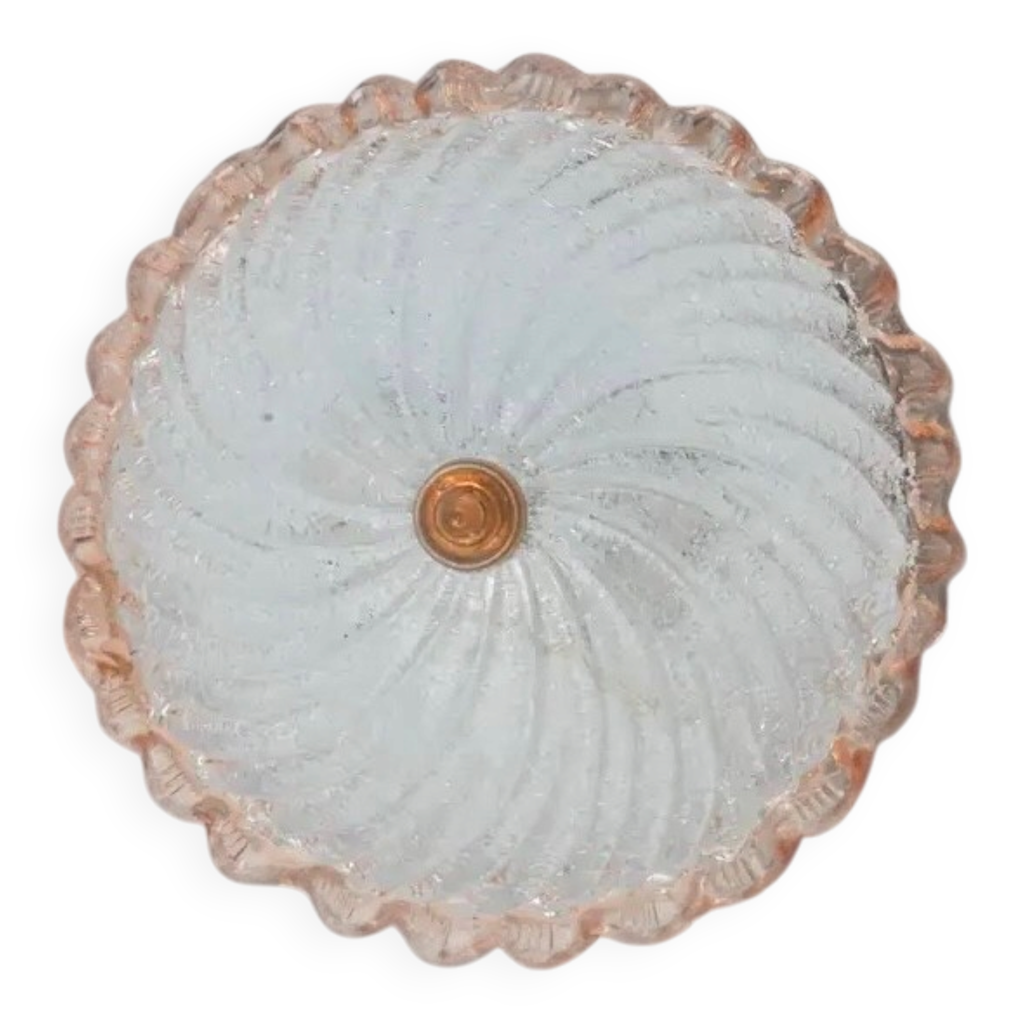 Vintage Italian ceiling light in Murano glass, pink border, diameter 40 cm.