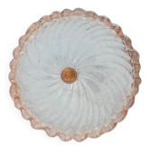 Vintage Italian ceiling light in Murano glass, pink border, diameter 40 cm.