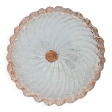 Vintage Italian ceiling light in Murano glass, pink border, diameter 40 cm.