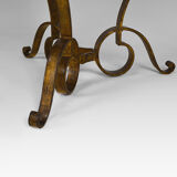 Table basse par Raymond Subes, fer forgé doré et marbre, France, circa 1935
