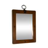 Brutalist mirror in solid oak with metal ring, 1960s.