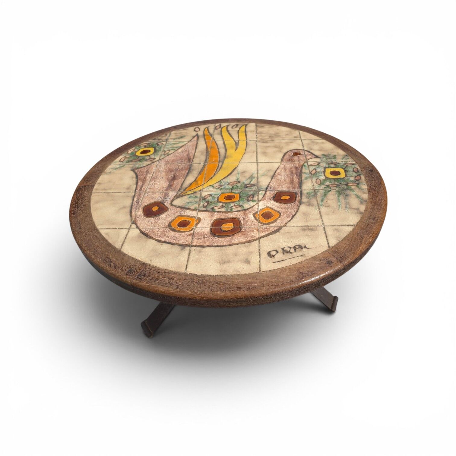 Ceramic coffee table from Vallauris signed DRAC from the 1960s.