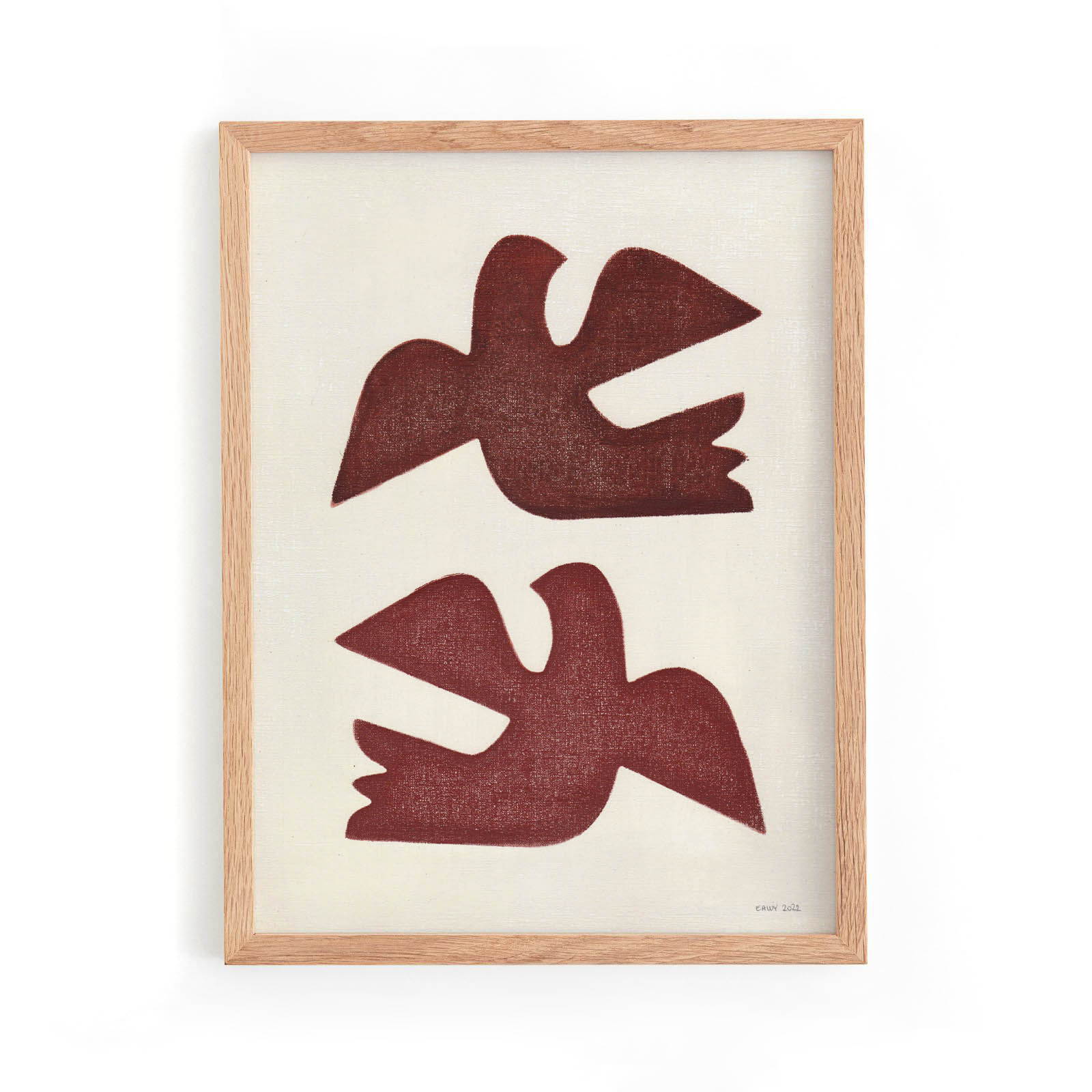 Birds painting - terracotta - signed Eawy
