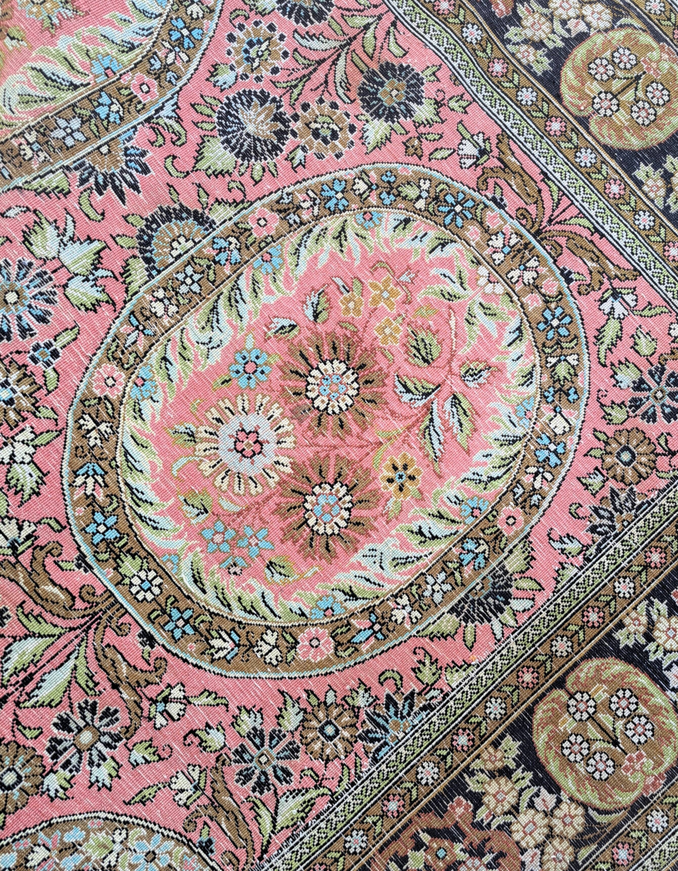 Qom / Ghoum carpet, coral, brown and beige, 100x170cm, Iran