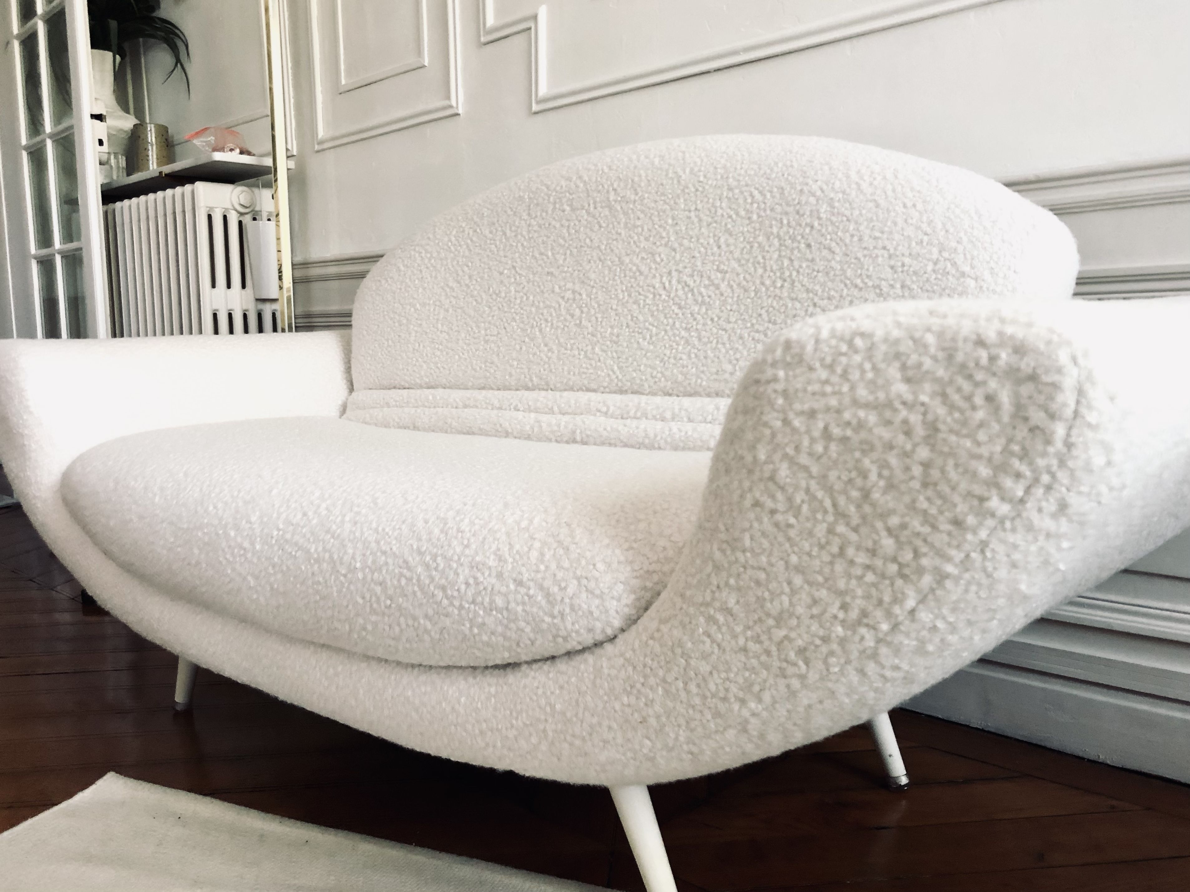 Vintage sofa bench 2 places in curly wool