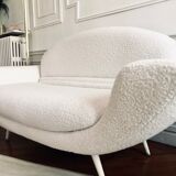 Vintage sofa bench 2 places in curly wool
