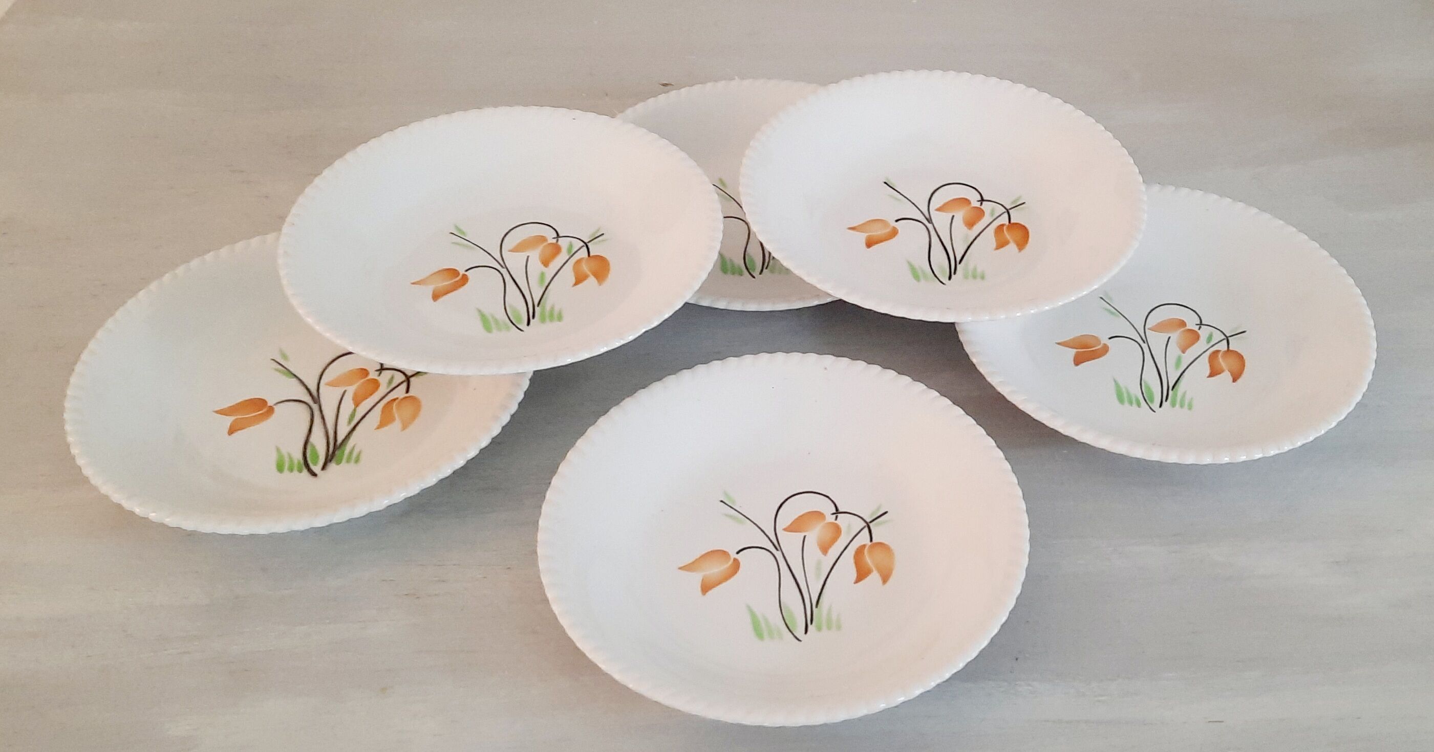 Assiettes creuses en faïence Lunéville Badonviller k & g décor tulipe vintage