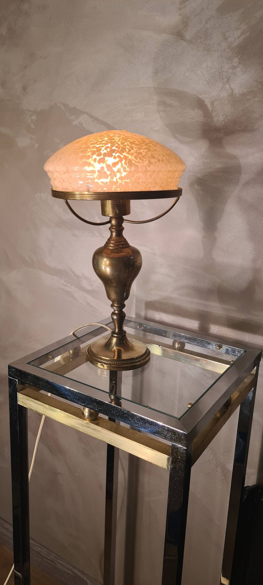 Brass lamp 1930, clichy glass lampshade 35x20, slight mark of use
