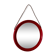 Mid-Century Scandinavian Red Round Wooden Mirror with Leather Strap, 1950s