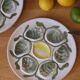 Set of 4 Belon earthenware oyster plates – 25 cm – yellow & green