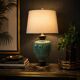 Pied de lampe en céramique verte mouchetée noire et dorée années 70 style Hollywood Regency