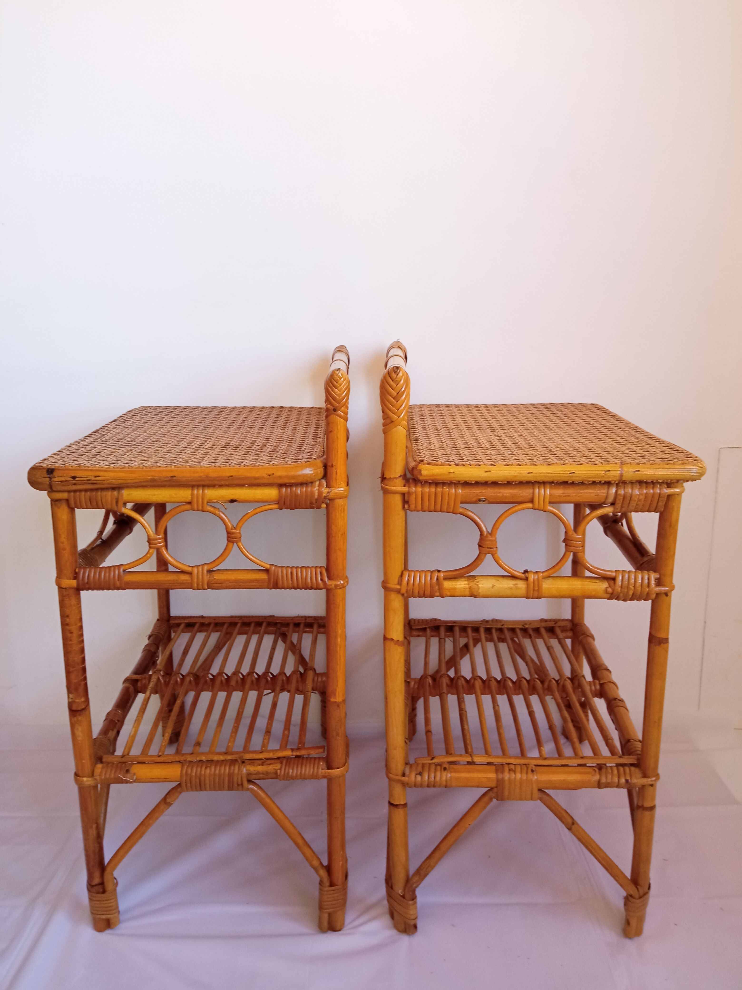 Pair of bamboo bedside tables