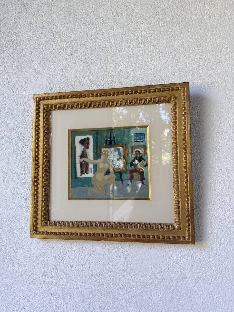 Framed nude oil painting