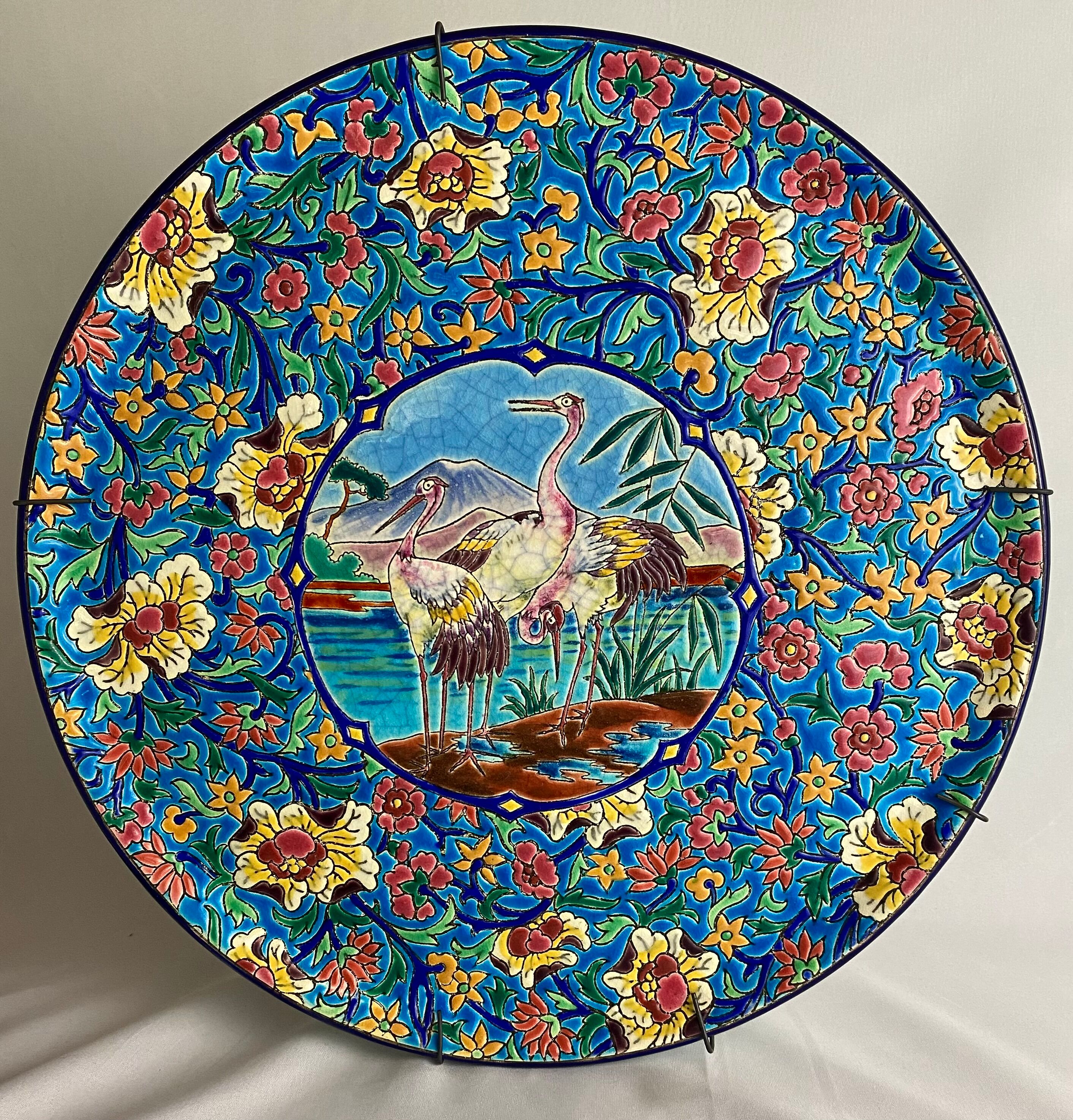 Beautiful large old Longwy dish from the Colonial era.