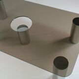 Large coffee table in chromed metal and smoked glass, Italy 1970