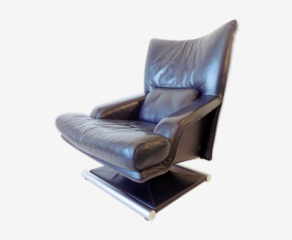 Rolf Benz 6500 navy blue leather armchair 80 | Selency