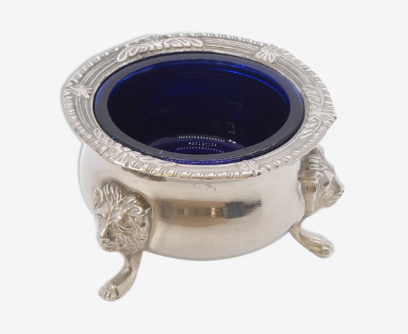 Saleron en métal et verre bleu