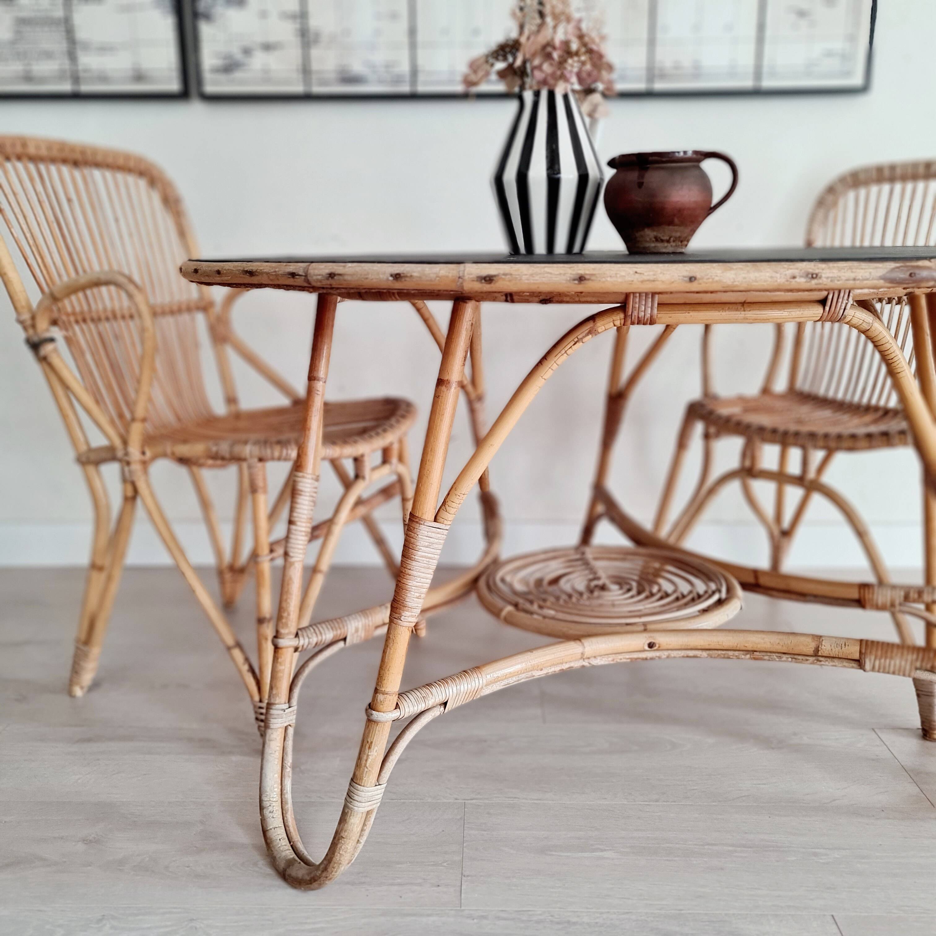 1960s tripod rattan dining table