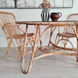 1960s tripod rattan dining table