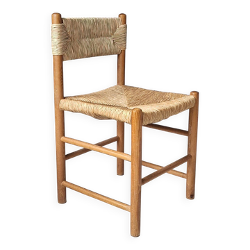 Chaise en bois avec assise en paille et dossier, années 1960