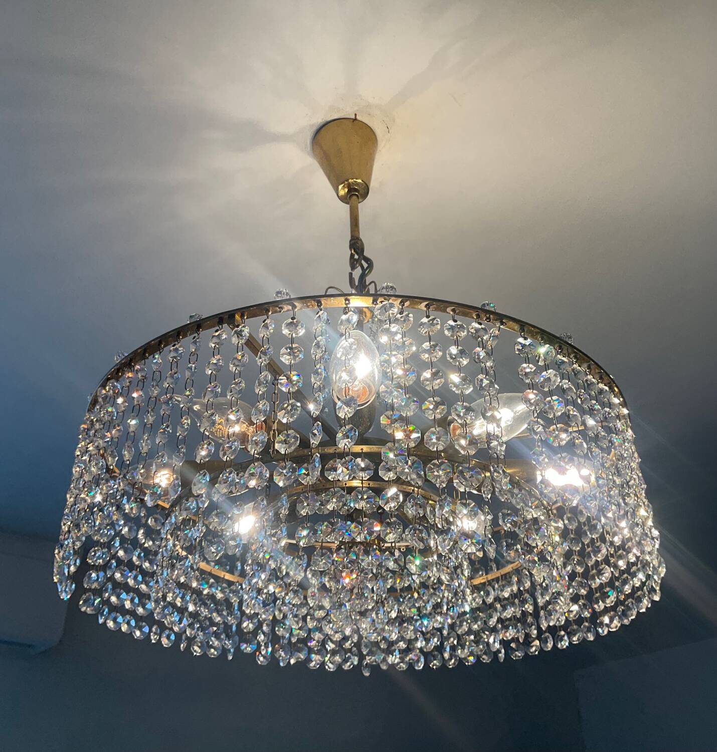 Vintage brass and crystal tassel chandelier