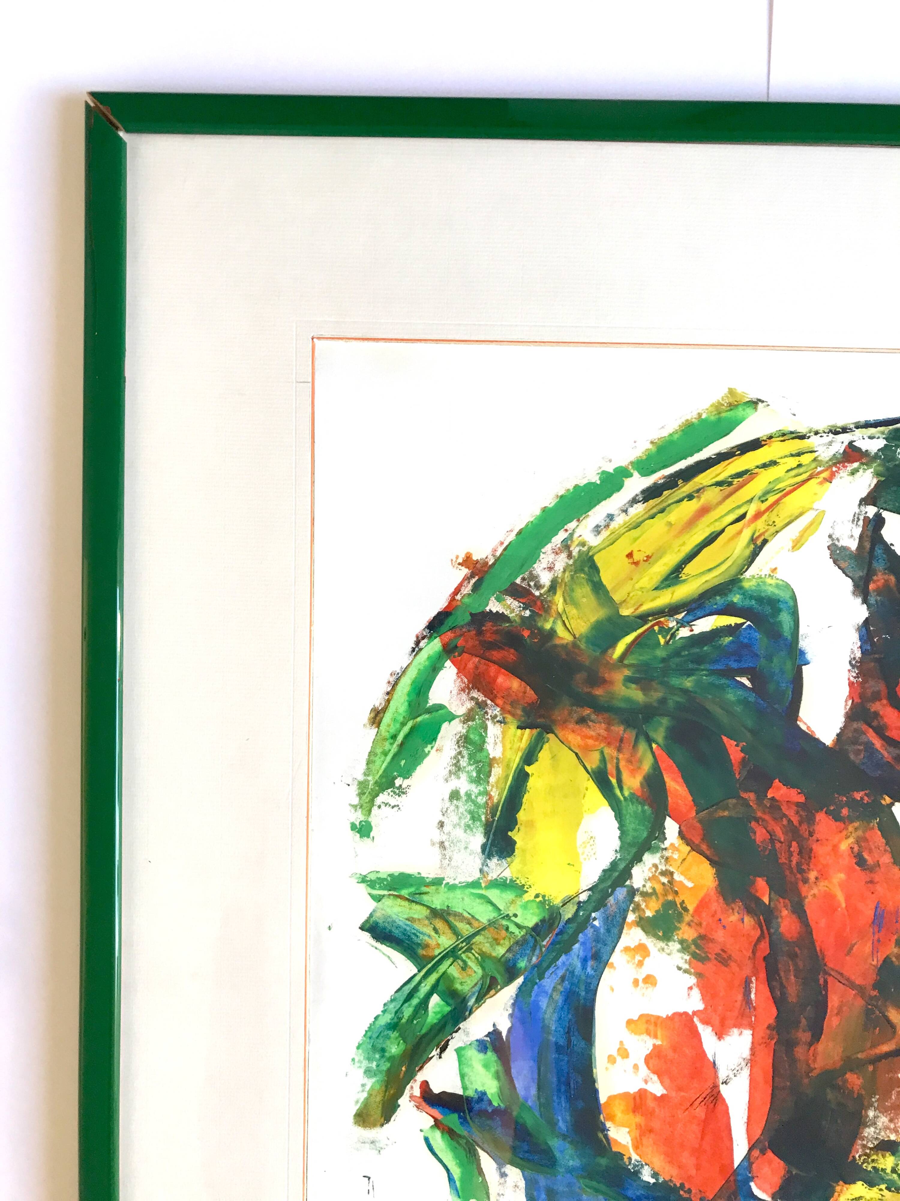 Composition abstraite orange et verte, gouache sur papier, 1989