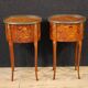Pair of oval bedside tables in marquetry from the 20th century.