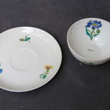 6 cups and sub-cups NBD Limoges illuminated by hand, floral patterns