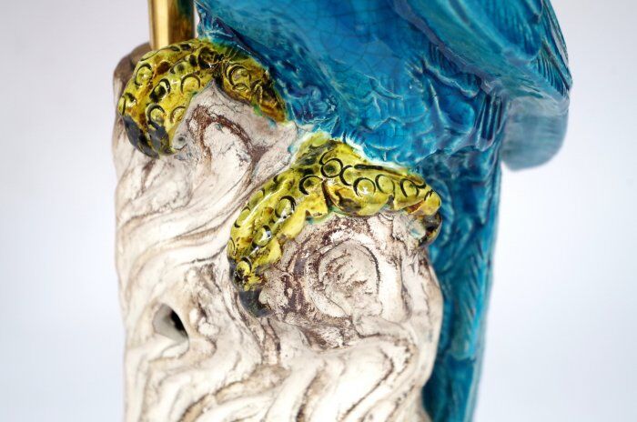 Pair of large parrots circa 1970 earthenware lamps