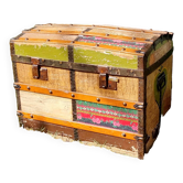 Malle bois décor patchwork vintage