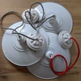 Three vintage pendant lamps, porcelain and aluminum