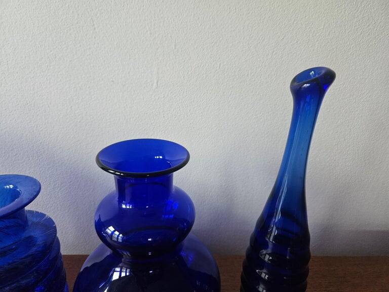 Set of five mid-century cobalt glass vases, Harzkristall, Marita Voigt, 1970
