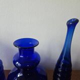 Set of five mid-century cobalt glass vases, Harzkristall, Marita Voigt, 1970