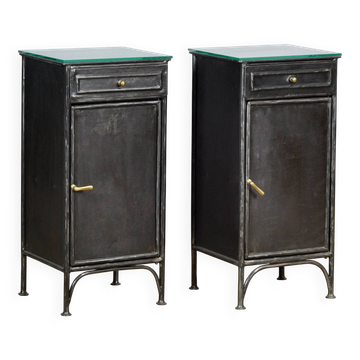 Set of iron bedside tables, 1900s