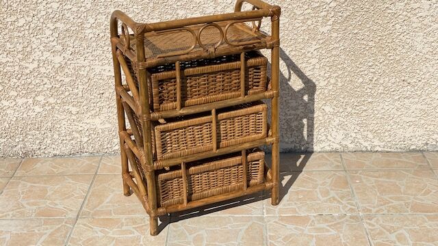Cabinet with vintage rattan drawers