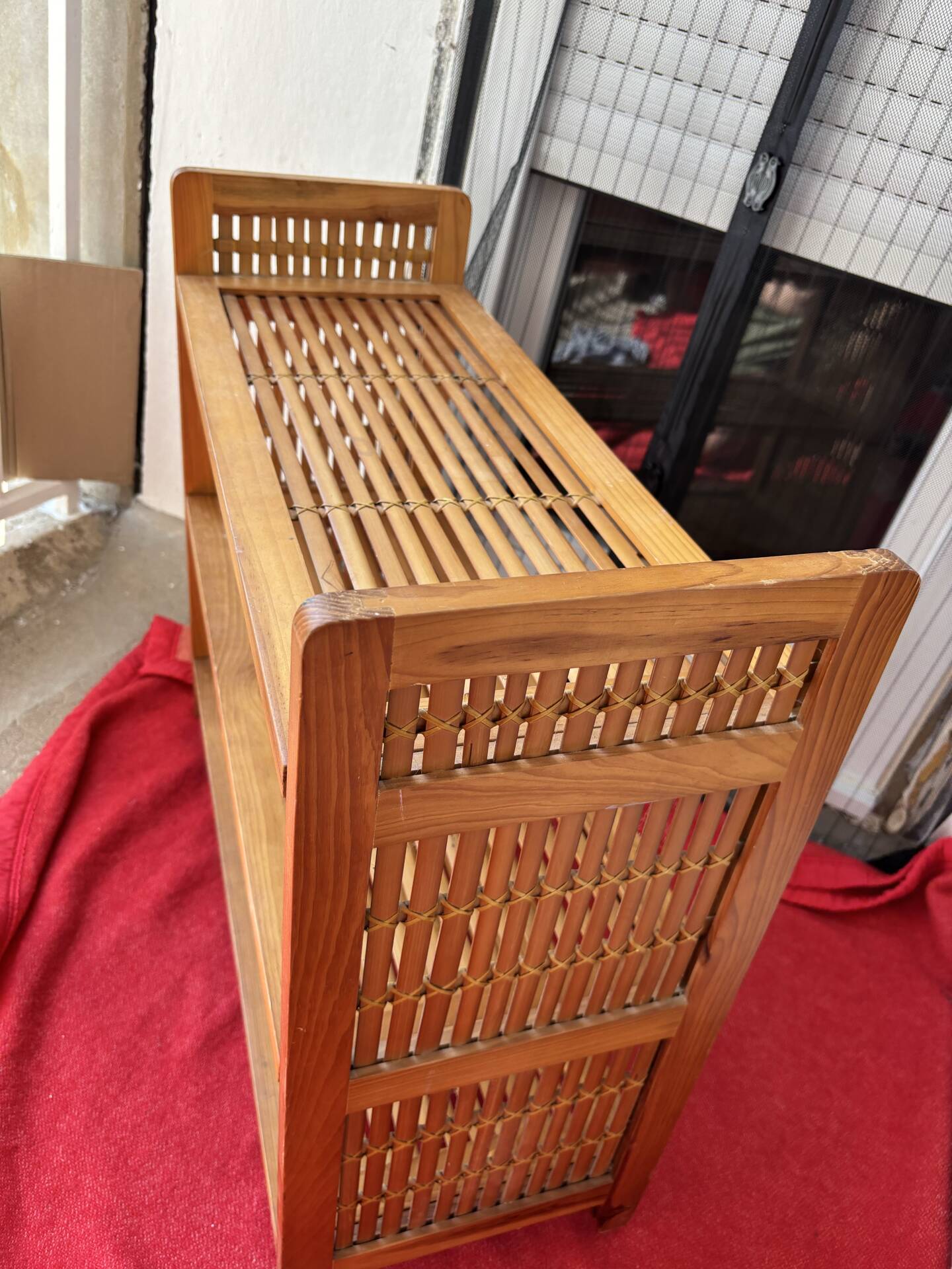 Shoe cabinet / Wooden and bamboo shelf (3 levels) H: 63 cm,