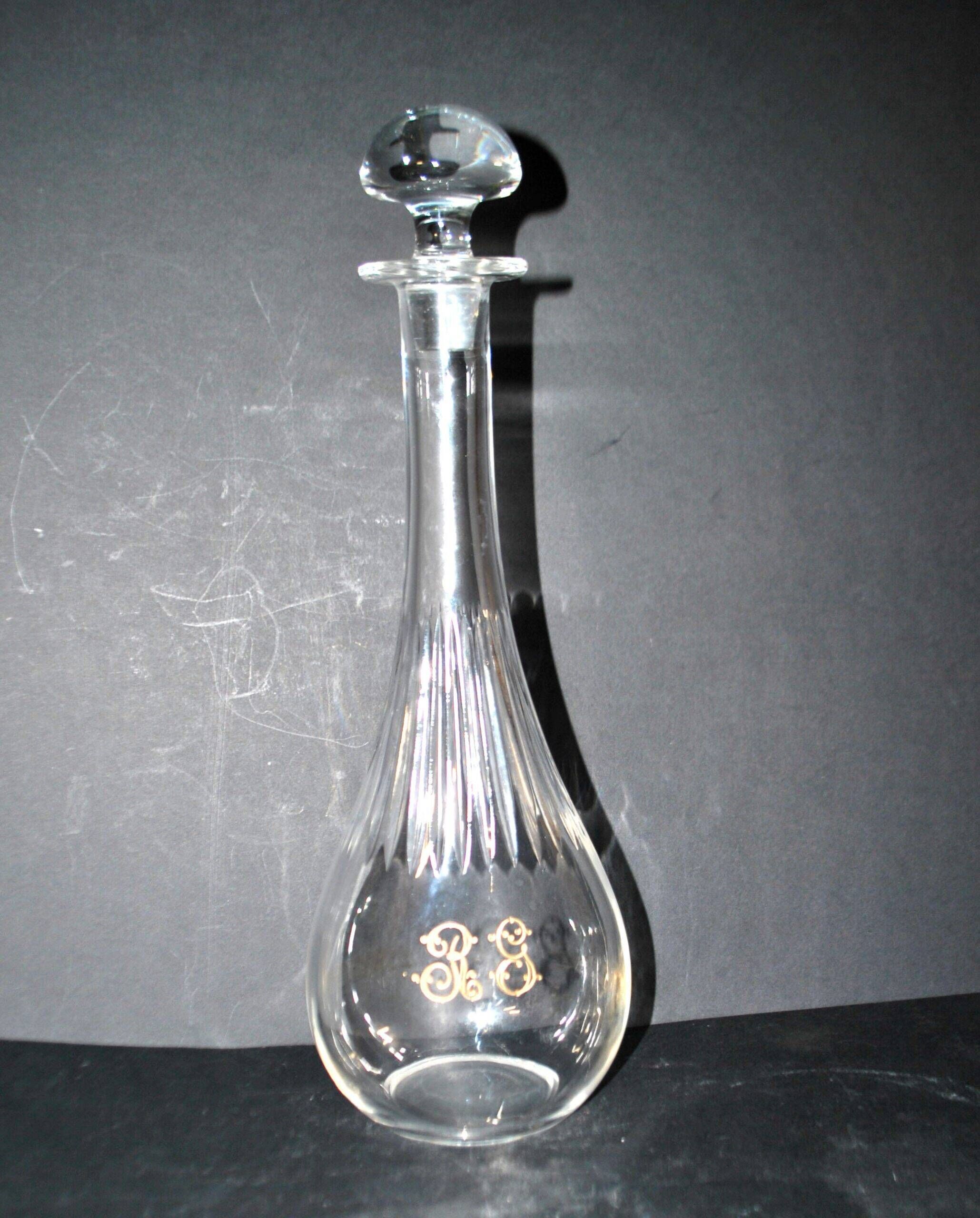Carafe ancienne en cristal taillé et gravure dorée monogramme RG H33.5cm