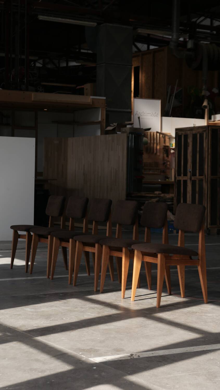 Set of six marcel gascoin chairs model ca, arhec edition.