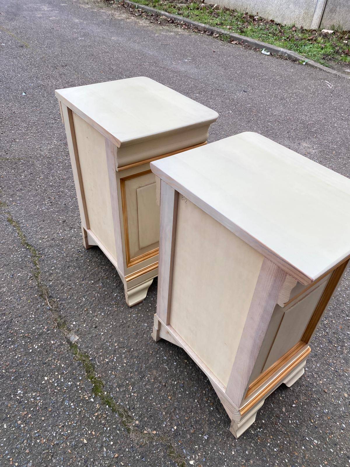 2 Louis Philippe bedside tables in solid beige wood.