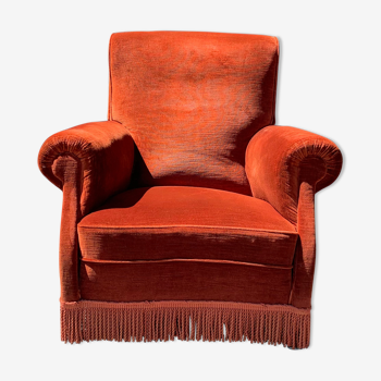 Fauteuil club en velours rouge