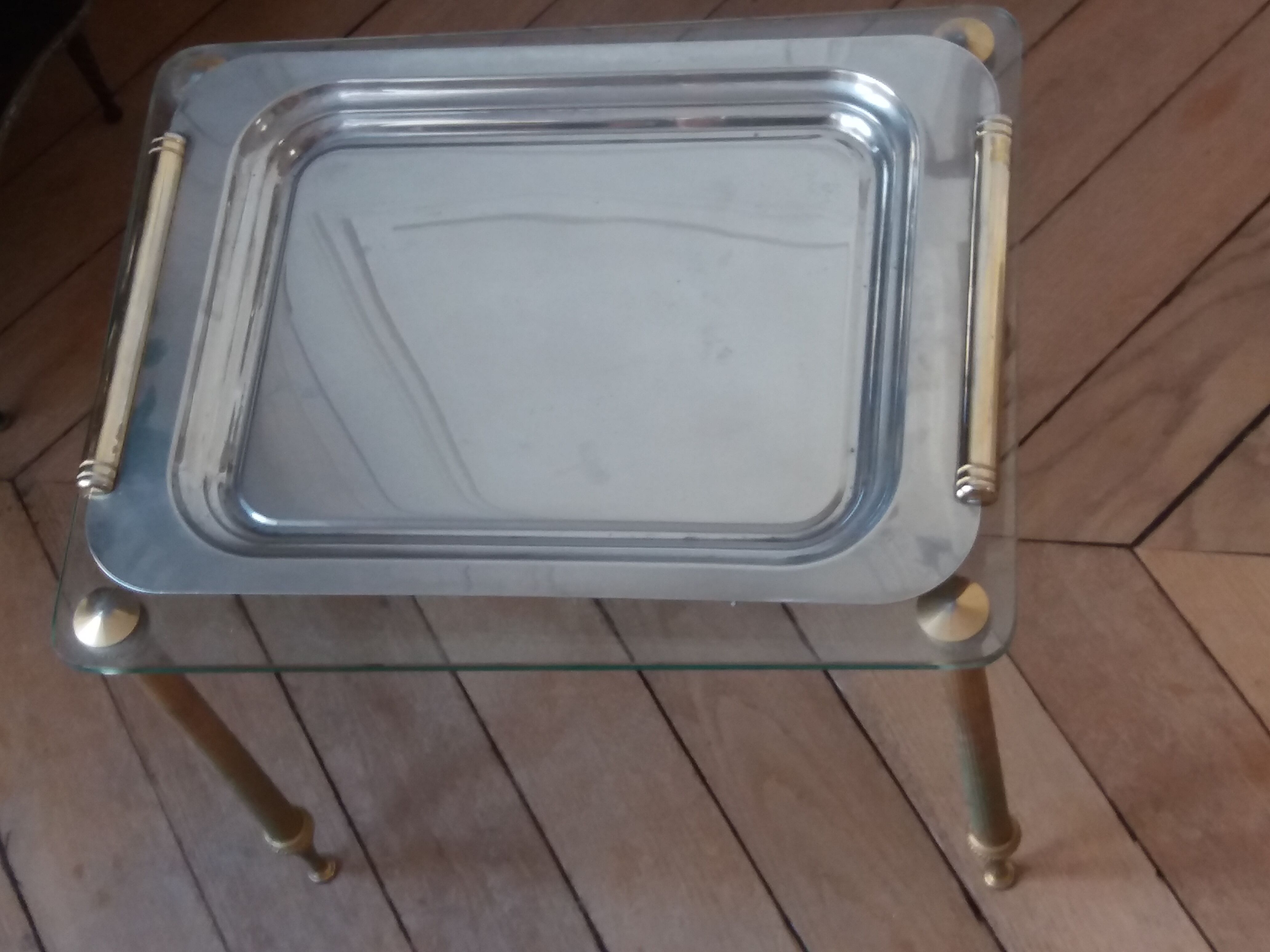 Silver metal and brass tray