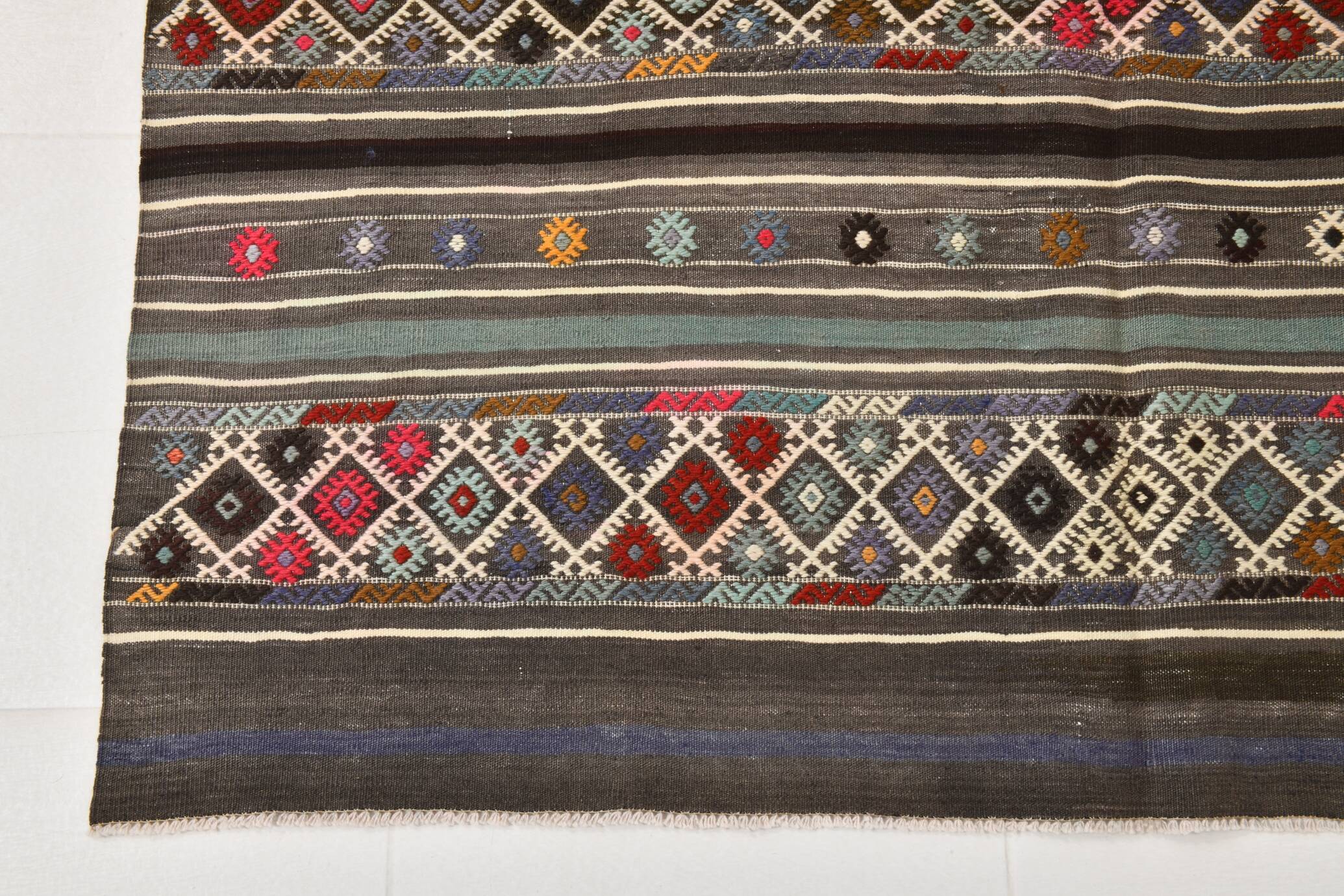 Turkish Colorful Persian Kilim Rug, Wool Area Rug, 141x240