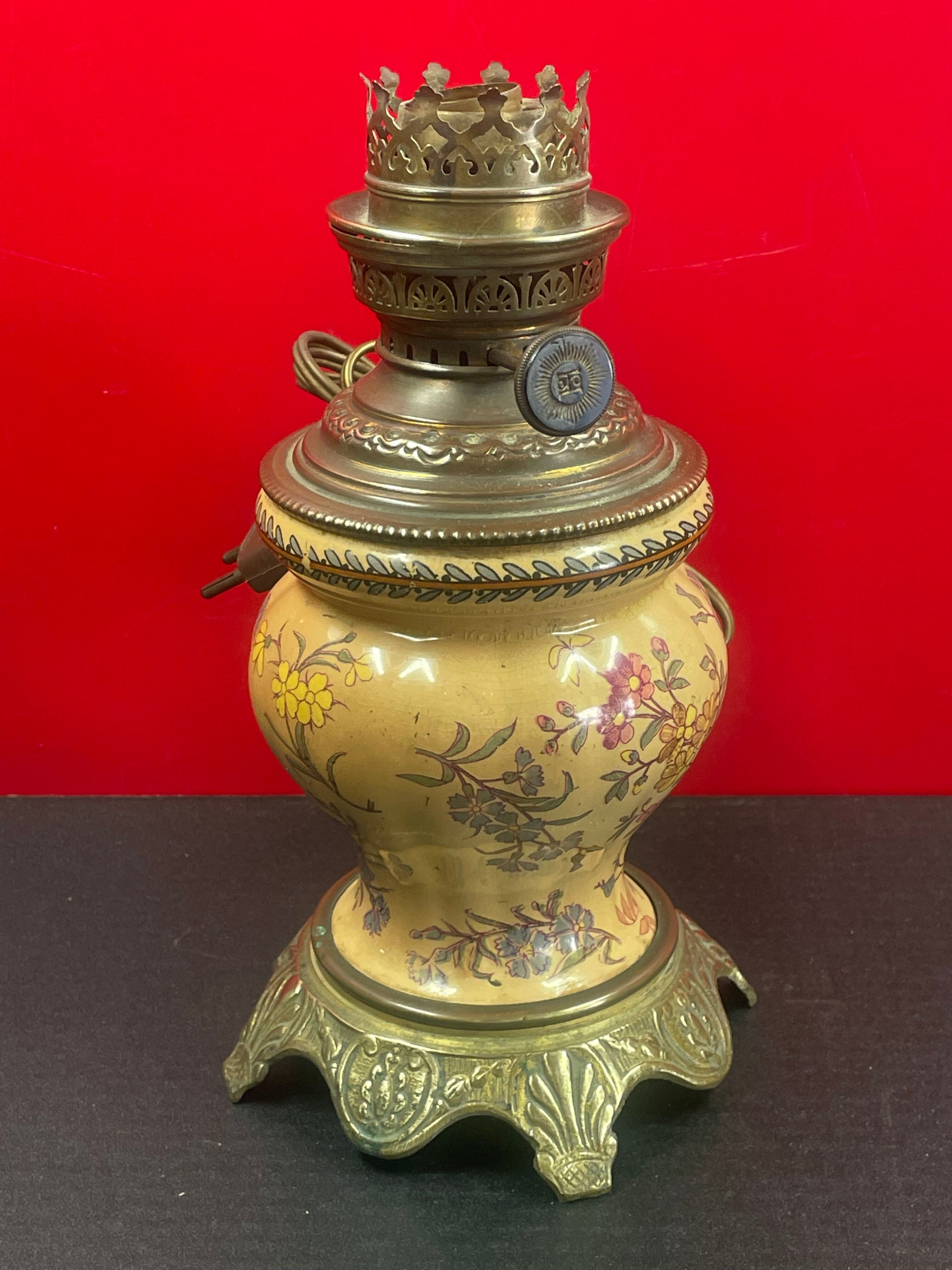 Ceramic and bronze lamp foot with Japanese floral decoration 24 cm