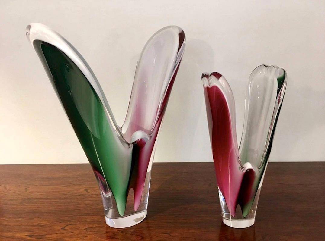 Pair of crystal vases by Paul Kedelv for Flygsfors Coquille