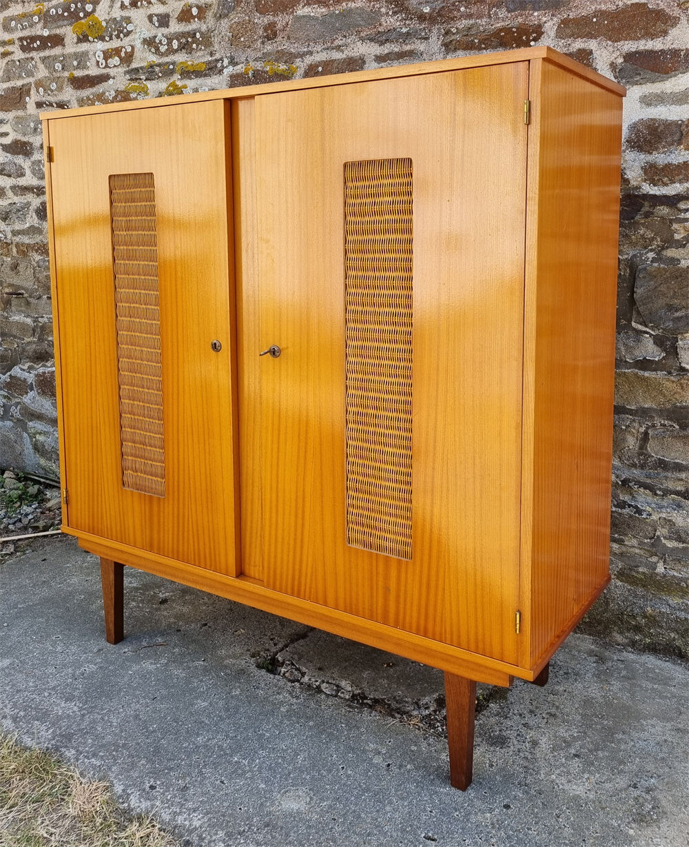 Wardrobe, shelves, rattan, vintage, 60s