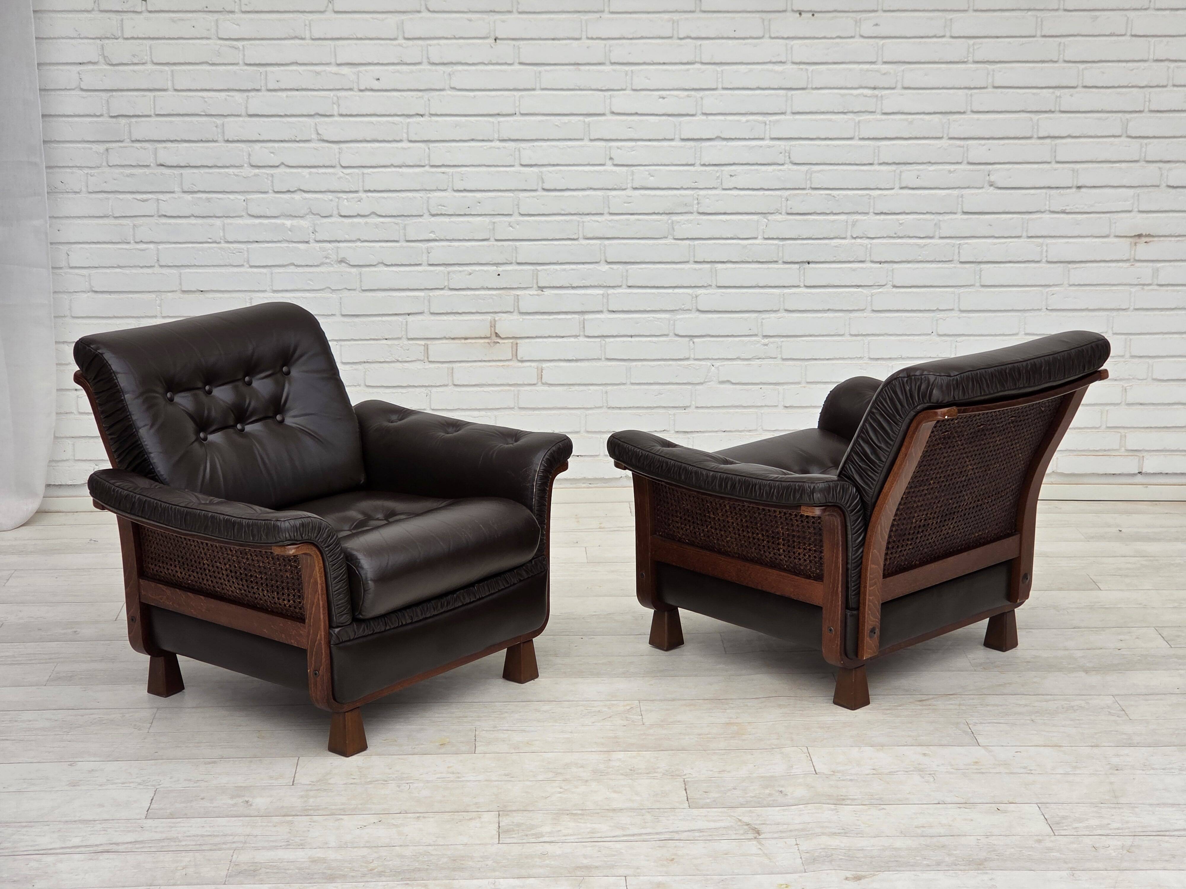 1970s, Scandinavian armchair, brown furniture leather, teak wood legs.