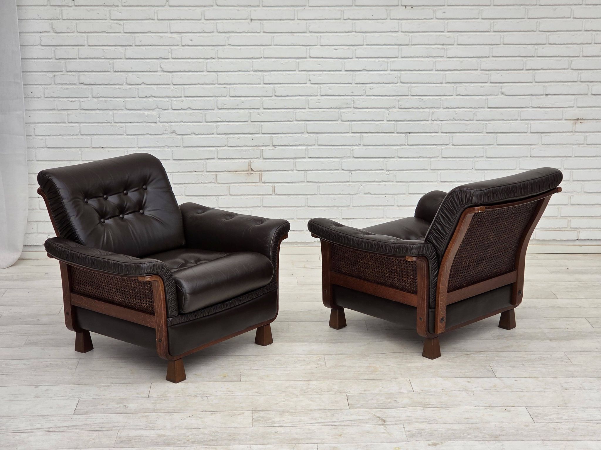 1970s, Scandinavian armchair, brown furniture leather, teak wood legs.