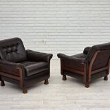 1970s, Scandinavian armchair, brown furniture leather, teak wood legs.