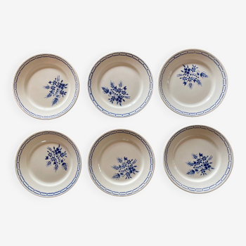 6 vintage Badonviller blue flower dessert plates