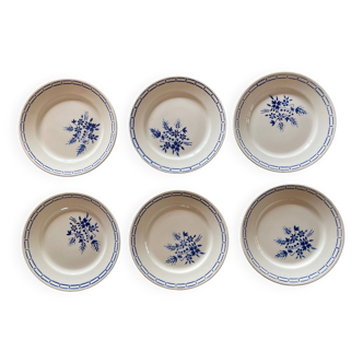 6 vintage Badonviller blue flower dessert plates